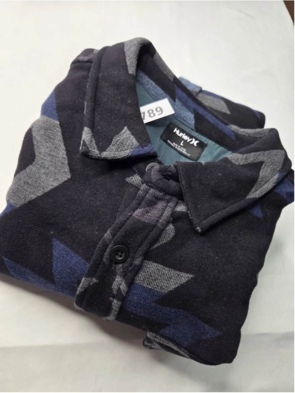Hurley Santa Cruz Jacquard Men’s Large Long Sleeve Shirt Black Blue NWT #1789